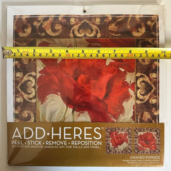 NWT ADD•HERES Framed Red Poppies Peel & Stick Wall Art – 2 Sheets in Pack - Picture 6 of 7